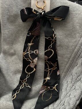 Silk Bow Keychain Scarf in Black - Unbranded